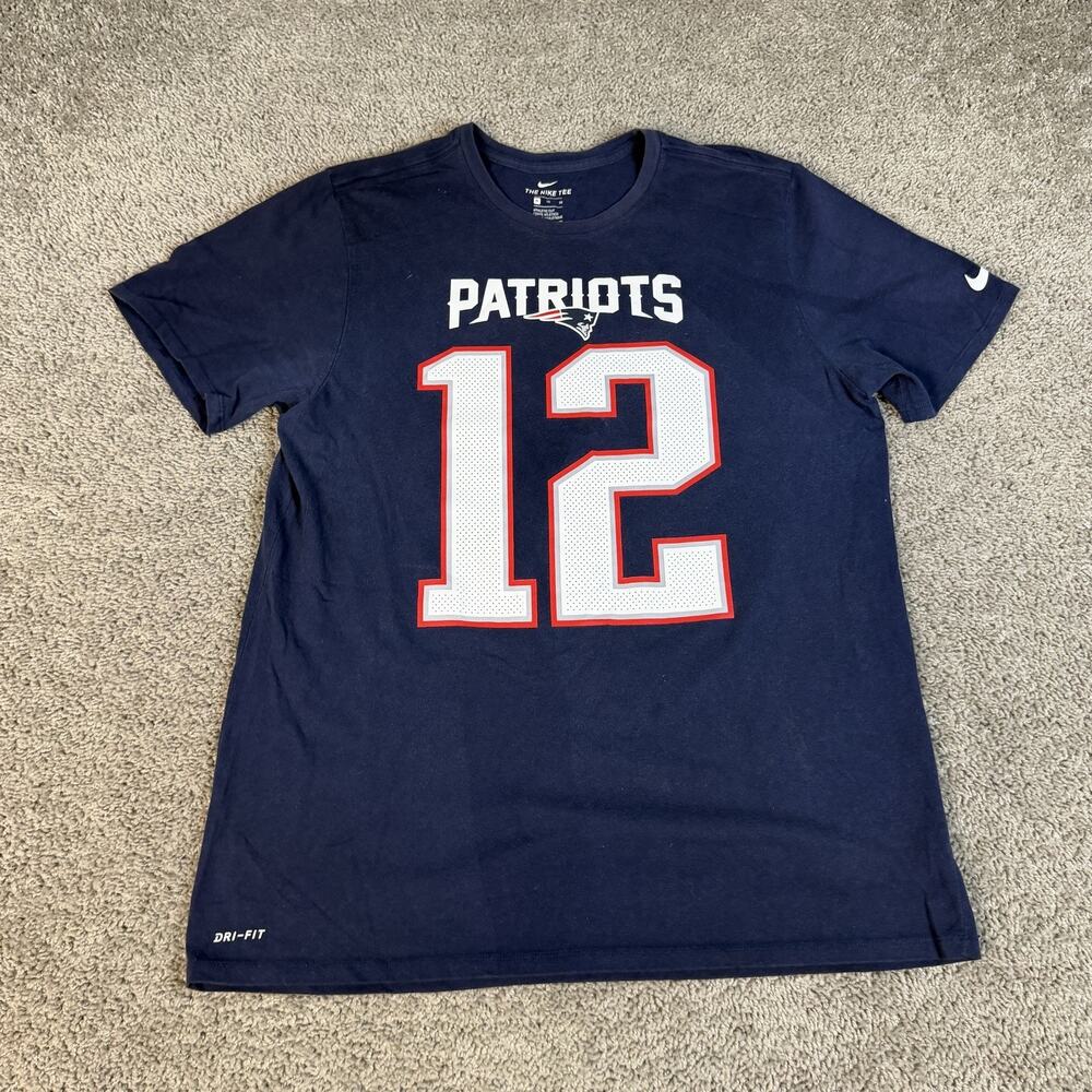 New England Patriots Shirt Mens XL Blue NFL Football Nike Tom Brady Short Sleeve
